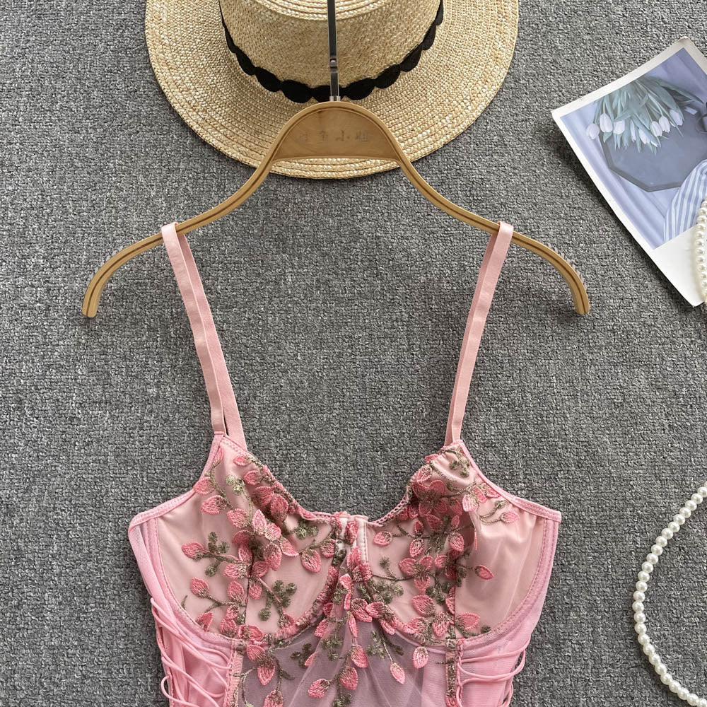 Samaira Drawstring Lace Mesh Top