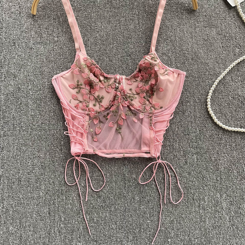 Samaira Drawstring Lace Mesh Top