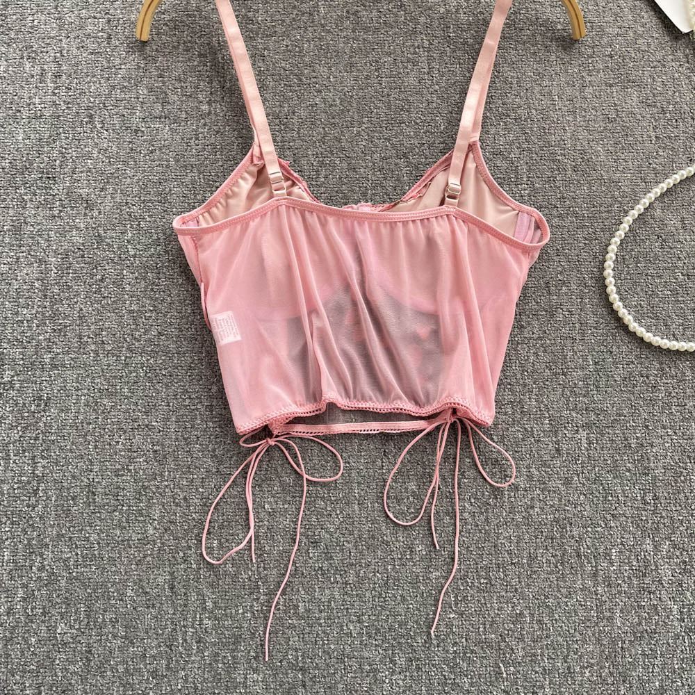 Samaira Drawstring Lace Mesh Top