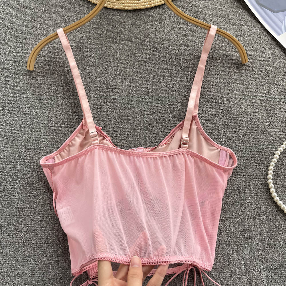 Samaira Drawstring Lace Mesh Top