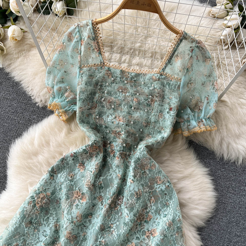 Arielle Puff Sleeve Lace Mesh Dress