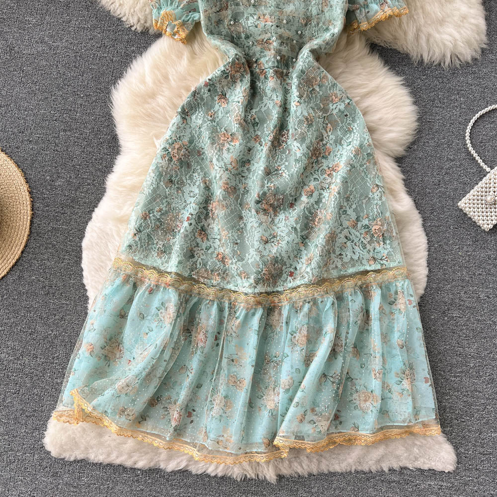 Arielle Puff Sleeve Lace Mesh Dress