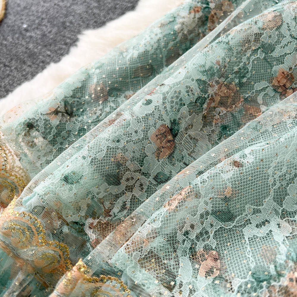 Arielle Puff Sleeve Lace Mesh Dress