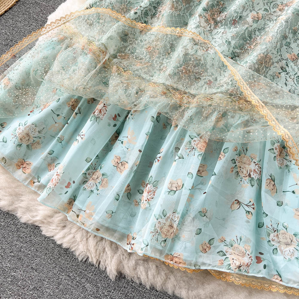 Arielle Puff Sleeve Lace Mesh Dress