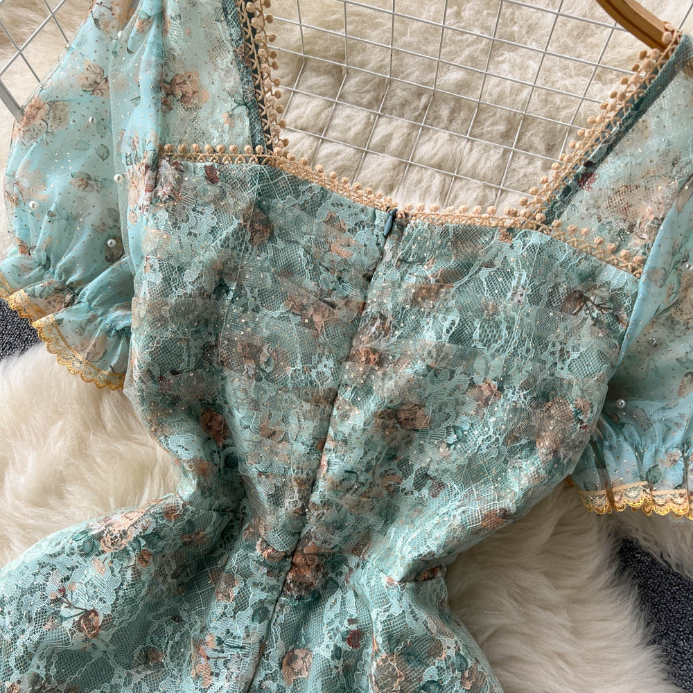 Arielle Puff Sleeve Lace Mesh Dress
