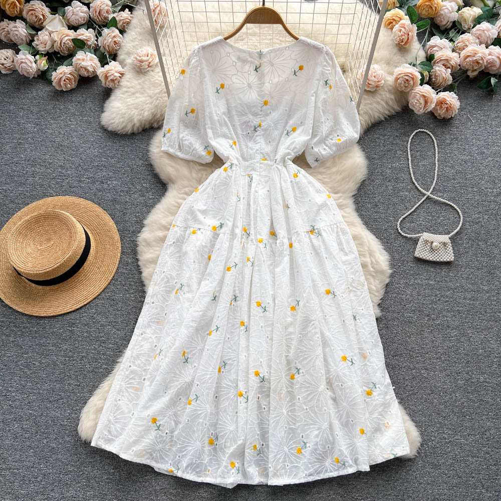Lisa Embroidered Puff Sleeve Dress