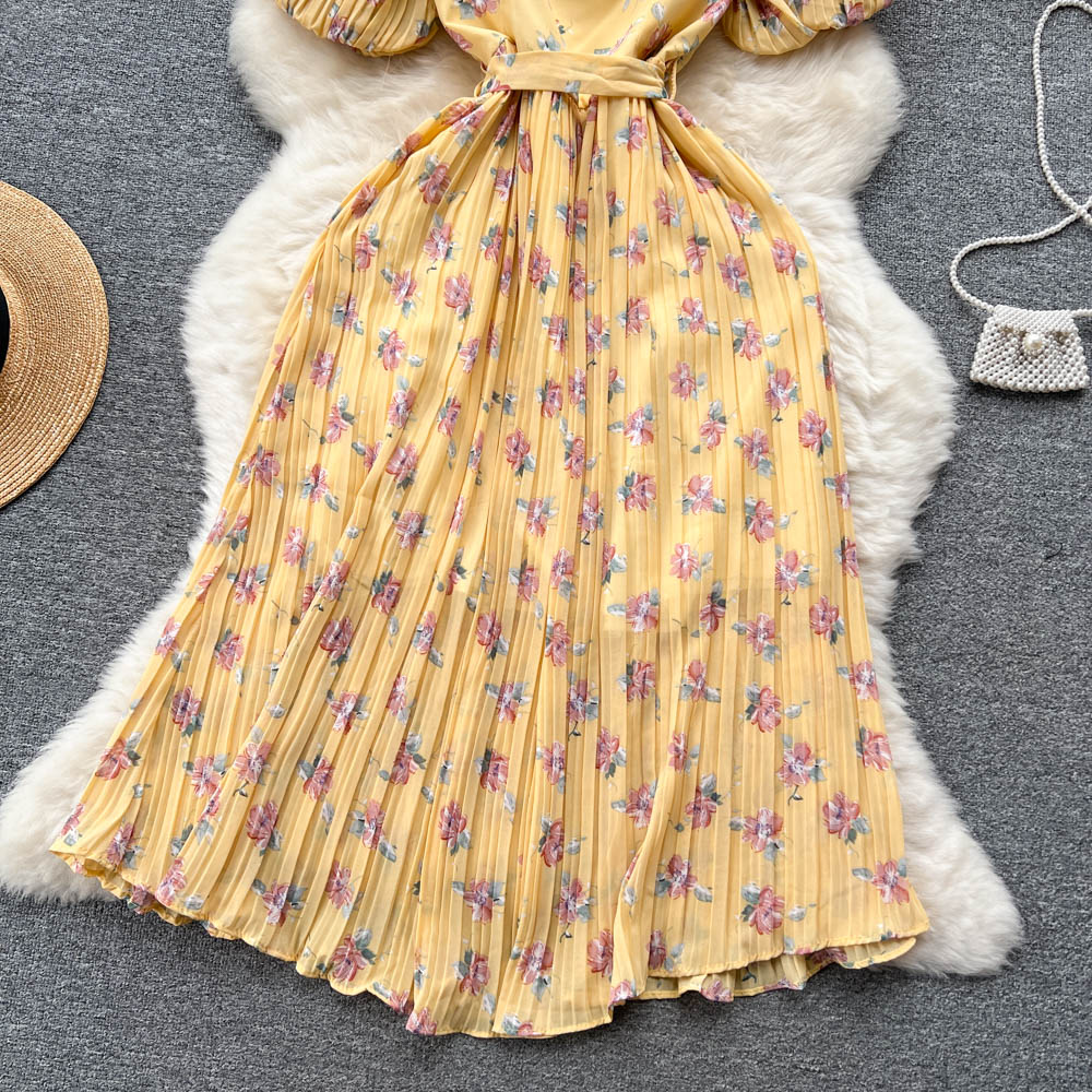 Chiara Pleated Puff Sleeve Dress