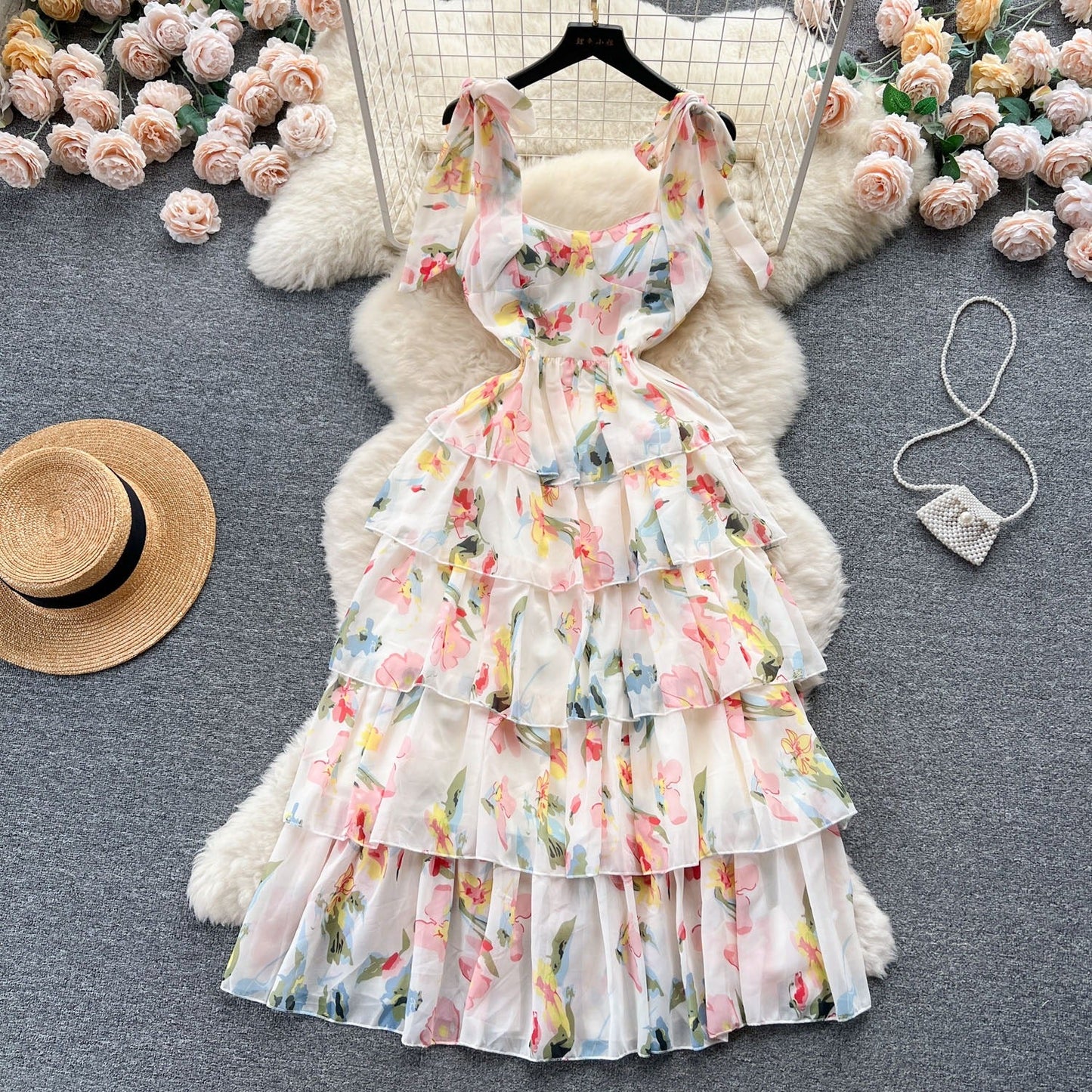 Joyce Tiered Chiffon Tie Dress