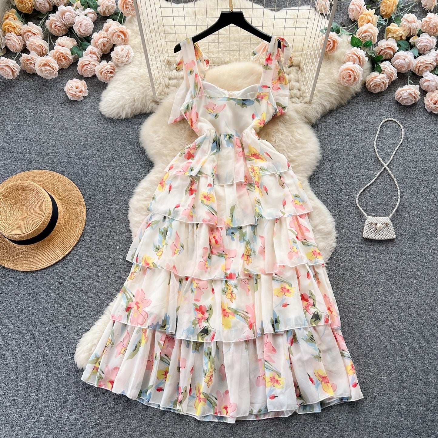 Joyce Tiered Chiffon Tie Dress