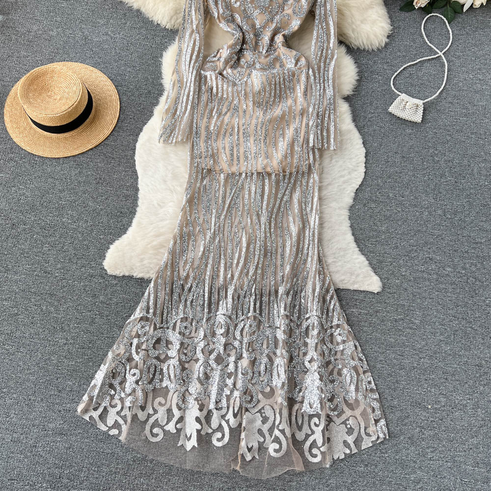 London Sequin Fishtail Drses