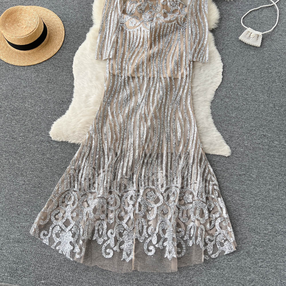 London Sequin Fishtail Drses