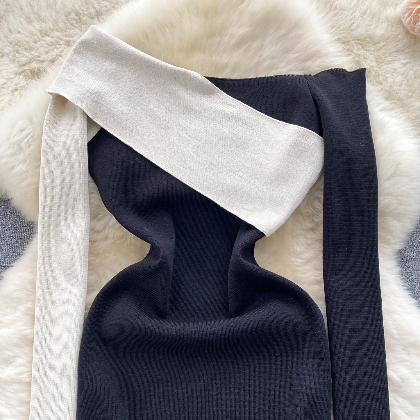 Vanessa One Shoulder Contract Knit Dress