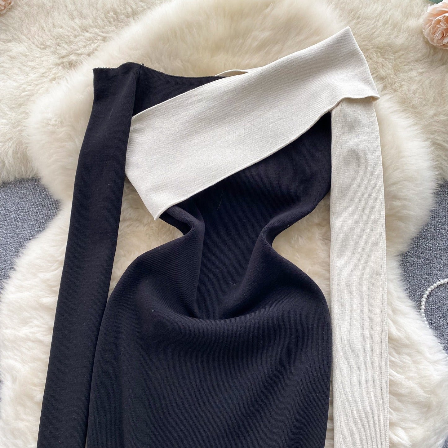 Vanessa One Shoulder Contract Knit Dress