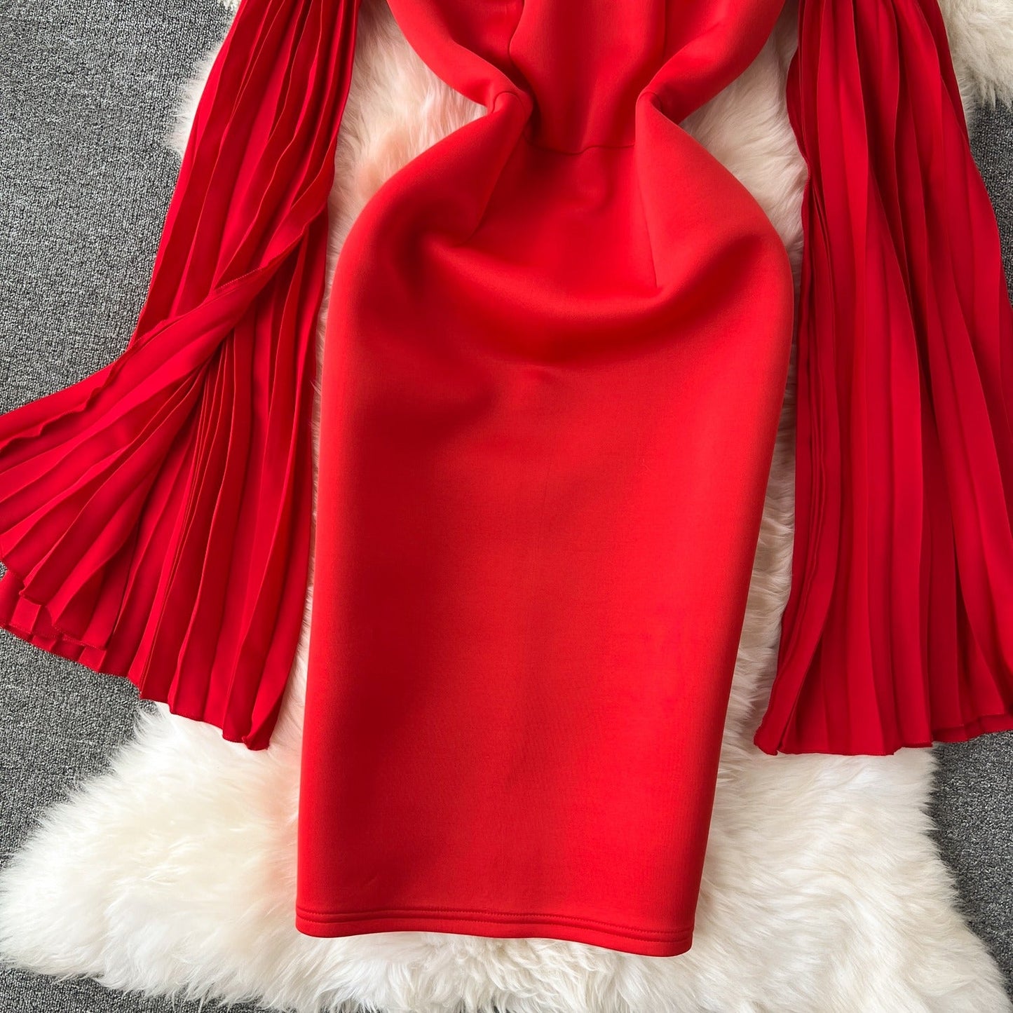 Rosalee Off-Shoulder Pleated Sleeve Dress
