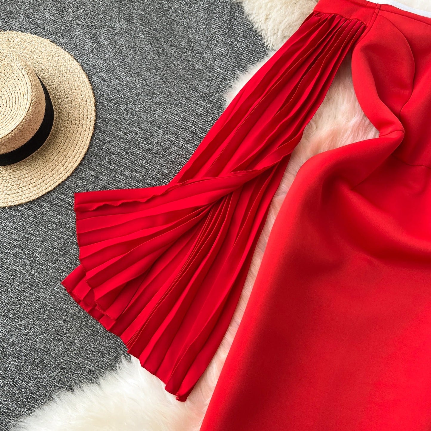 Rosalee Off-Shoulder Pleated Sleeve Dress