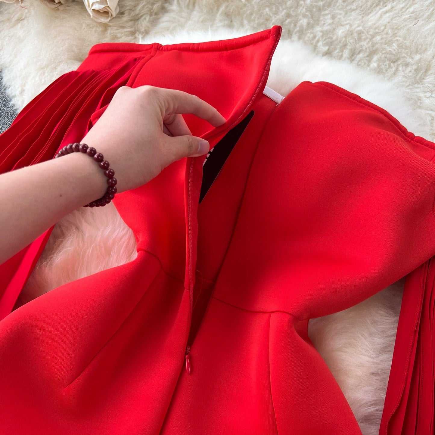 Rosalee Off-Shoulder Pleated Sleeve Dress
