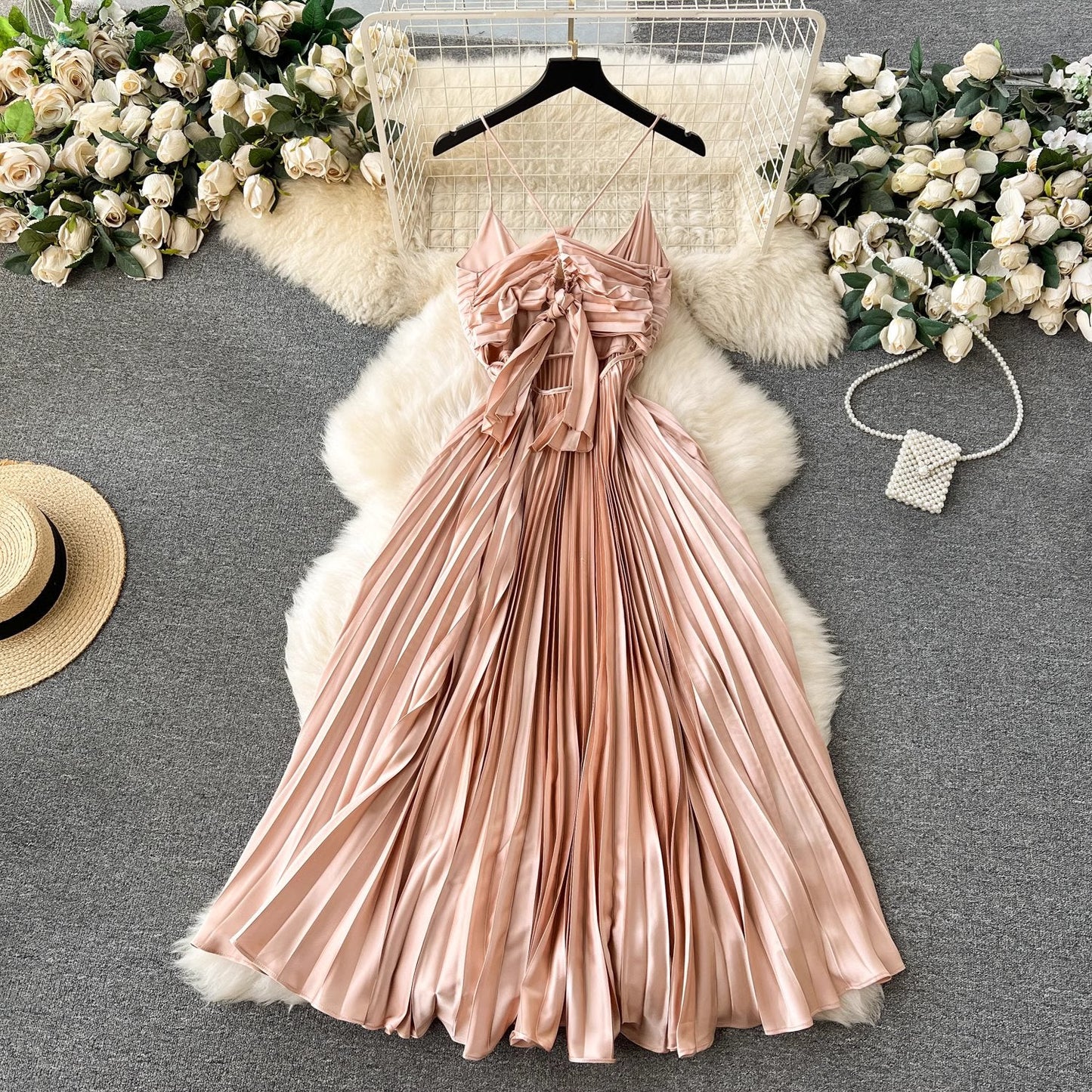 Cassandra Pleated Open Back Dress