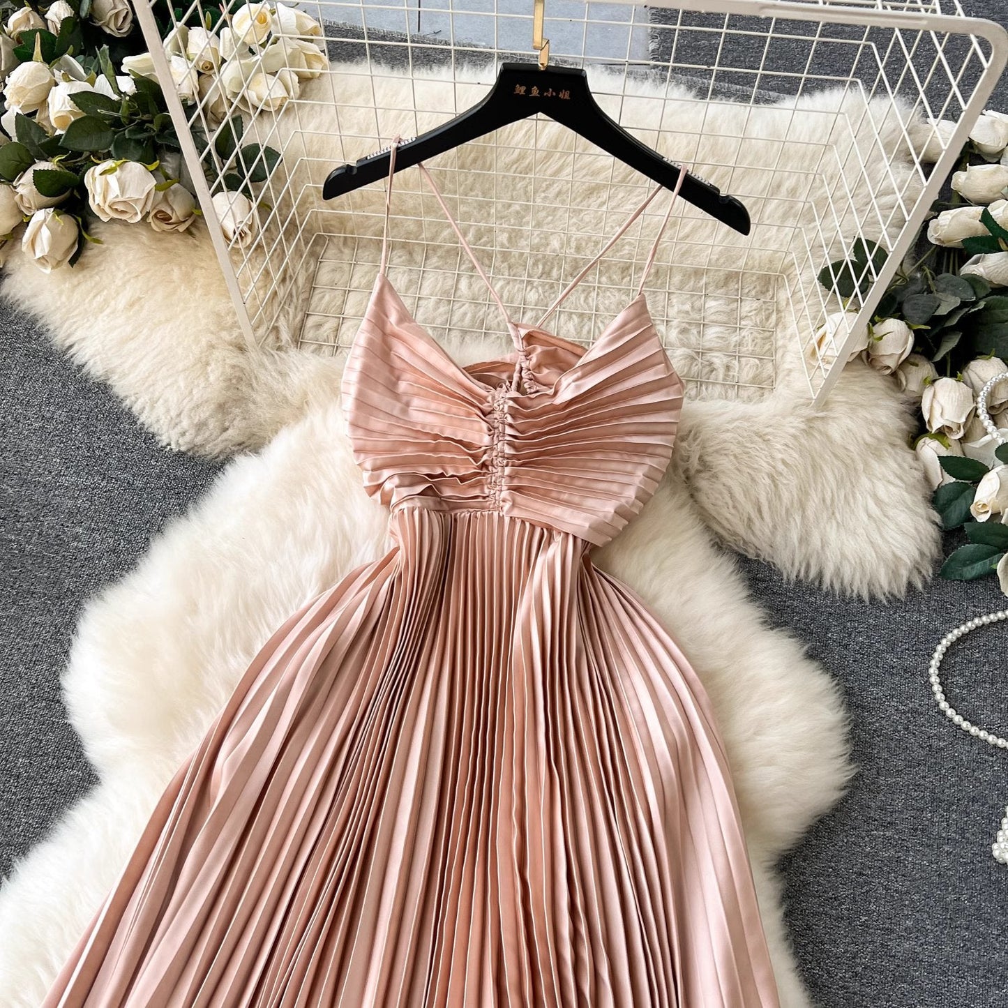 Cassandra Pleated Open Back Dress