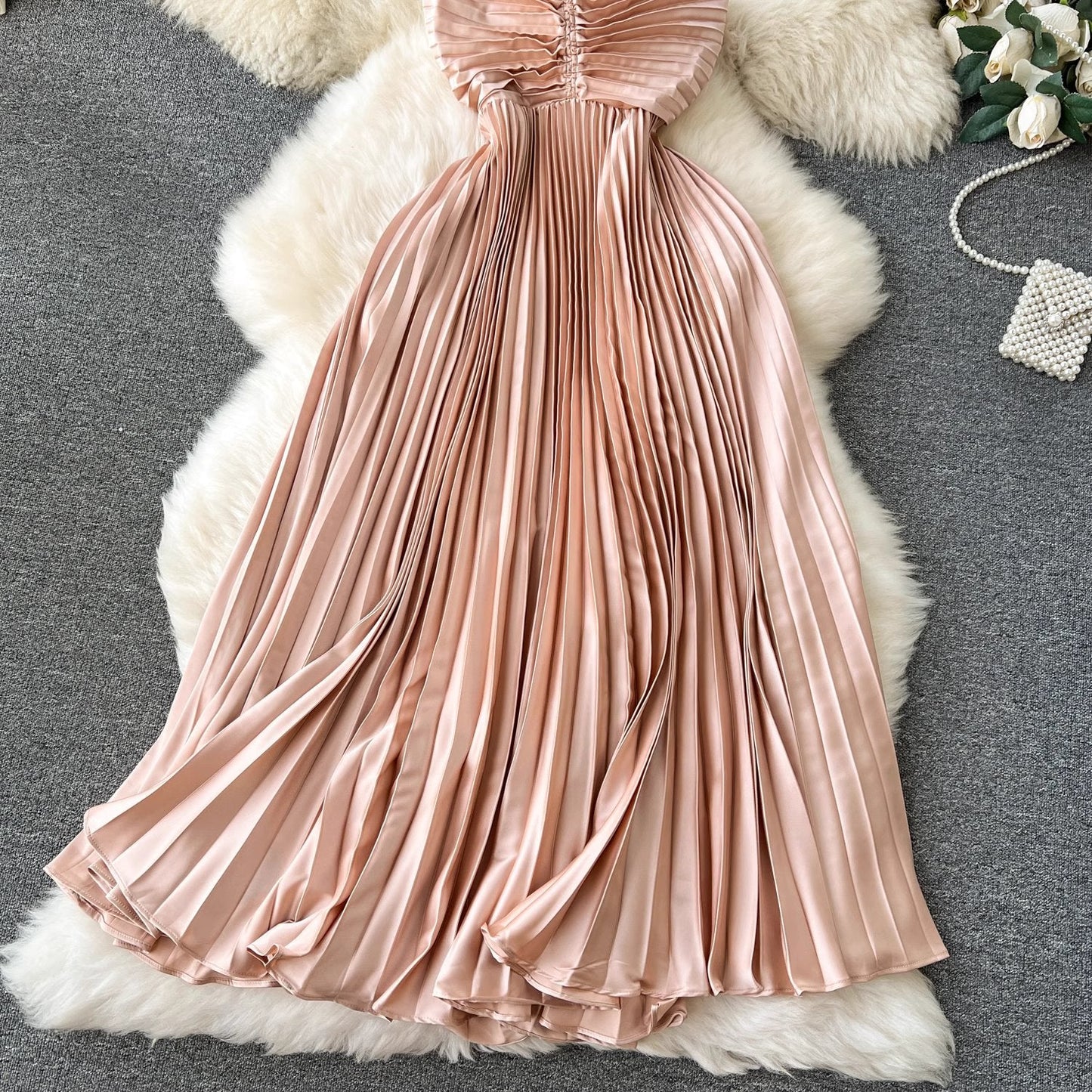 Cassandra Pleated Open Back Dress