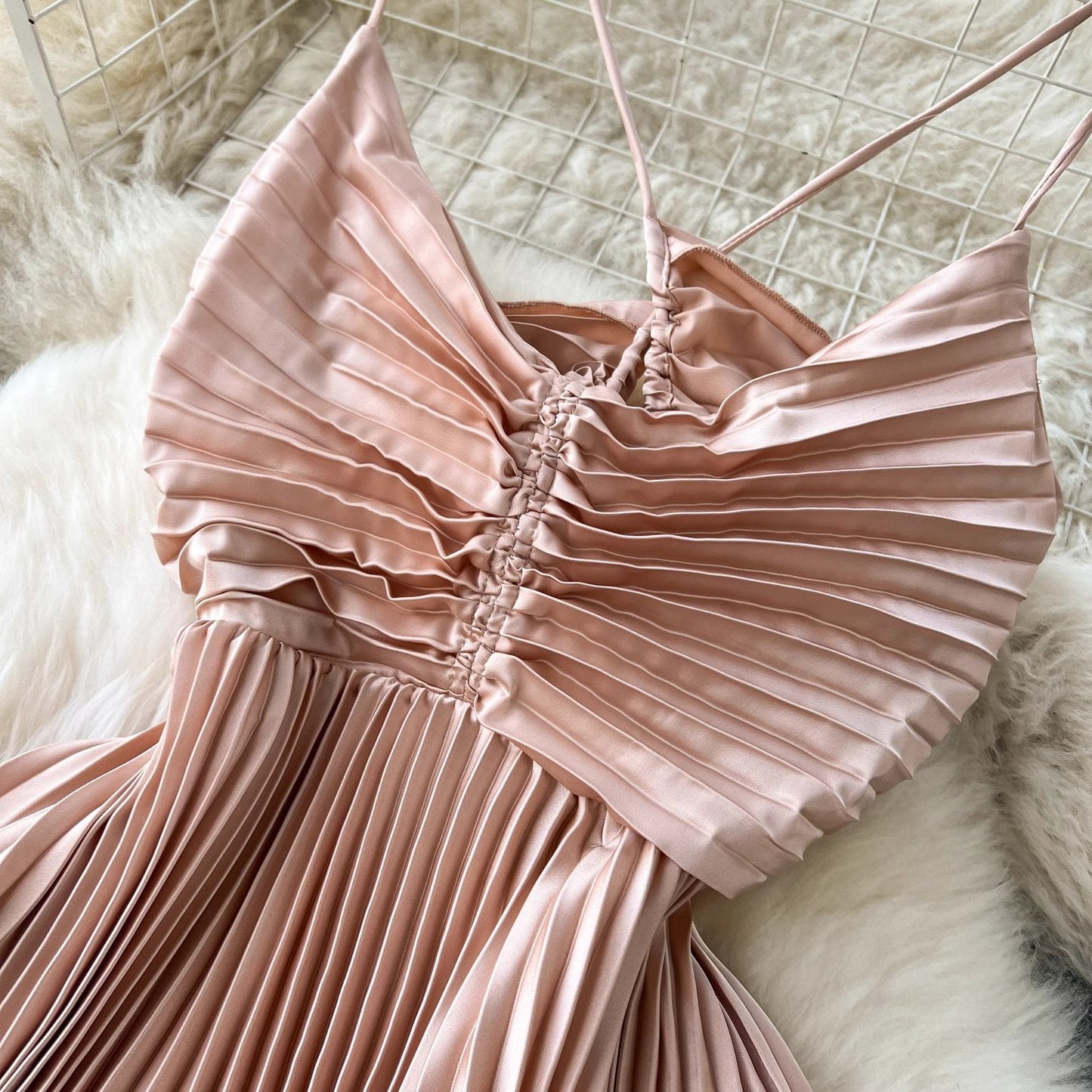 Cassandra Pleated Open Back Dress
