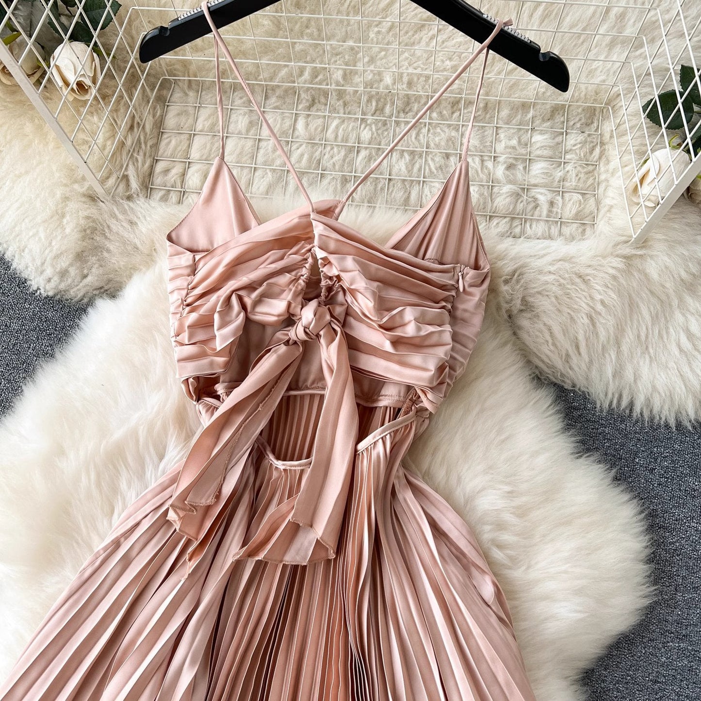 Cassandra Pleated Open Back Dress