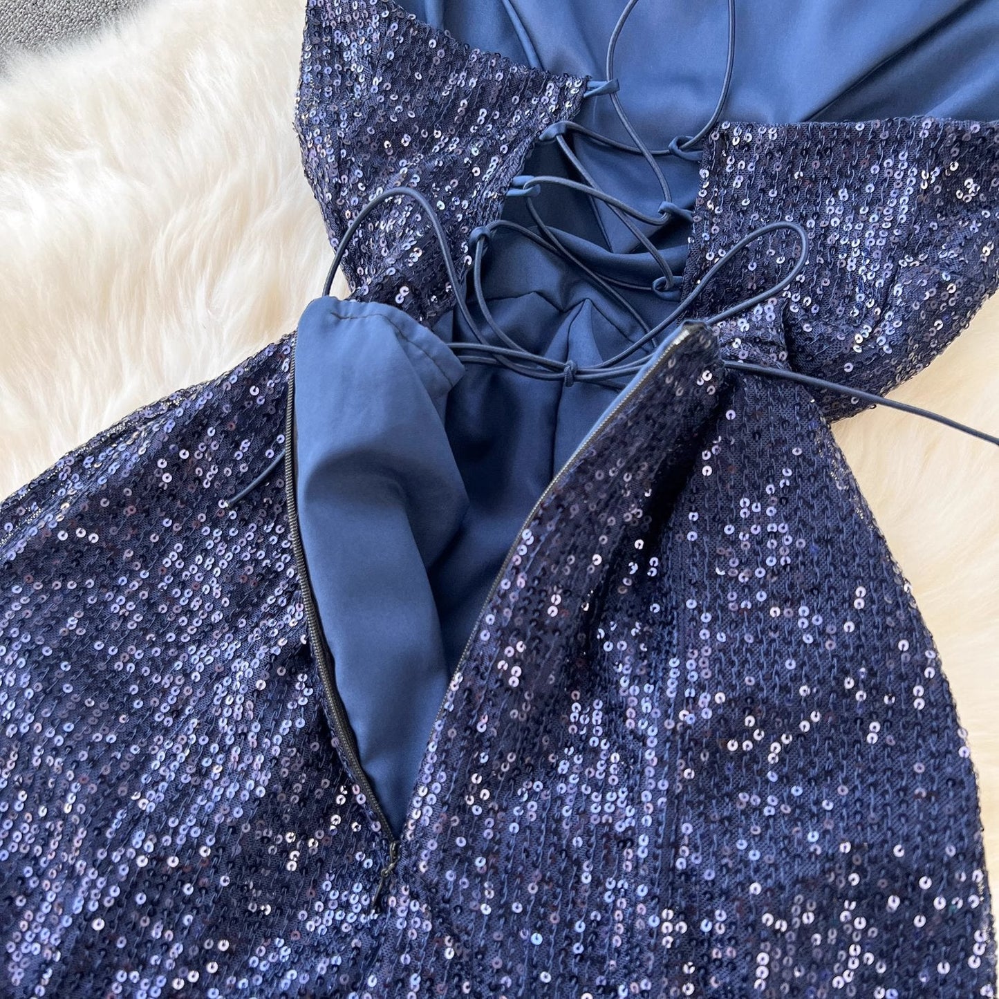Emilee Sequin Open Back Dress