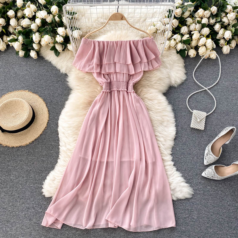Rose Off-Shoulder Shirred Waist Dress