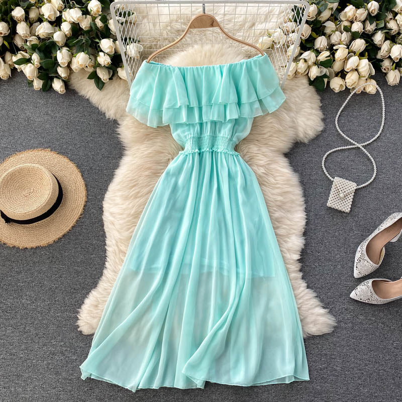 Rose Off-Shoulder Shirred Waist Dress