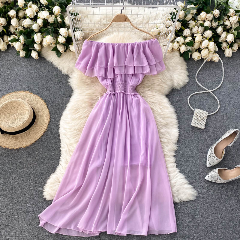 Rose Off-Shoulder Shirred Waist Dress
