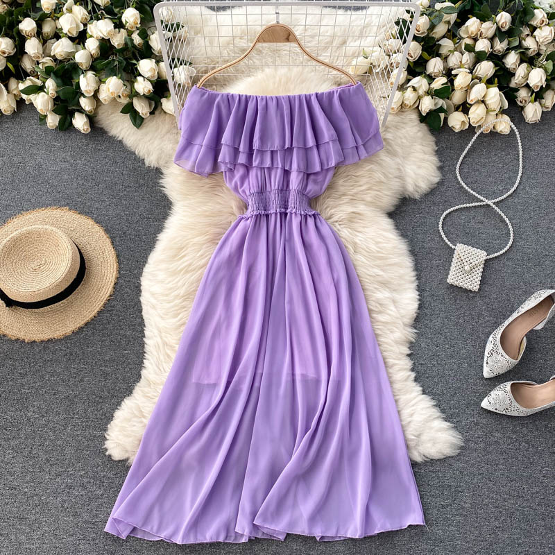 Rose Off-Shoulder Shirred Waist Dress