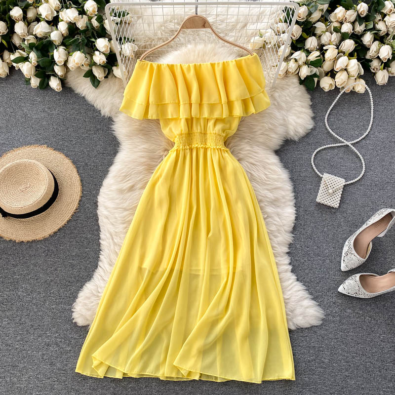 Rose Off-Shoulder Shirred Waist Dress