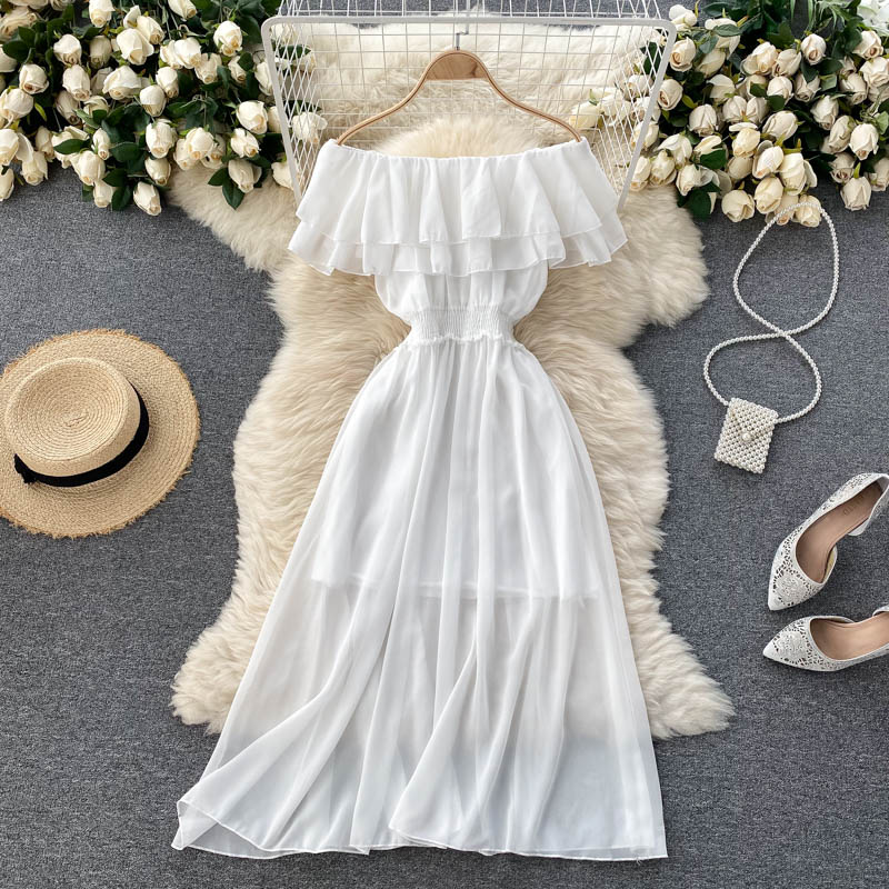 Rose Off-Shoulder Shirred Waist Dress