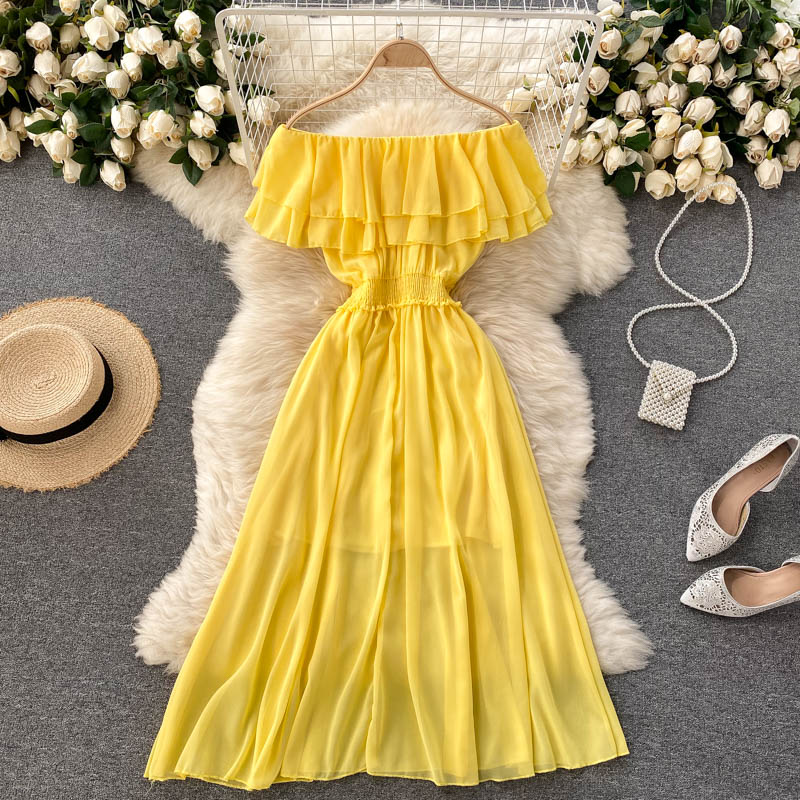 Rose Off-Shoulder Shirred Waist Dress