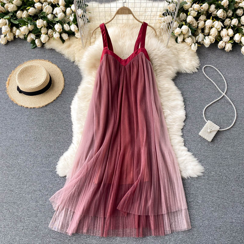 Cali Pleated Mesh Dress