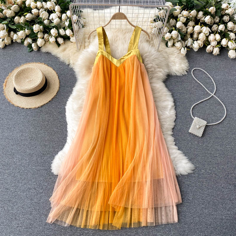 Cali Pleated Mesh Dress