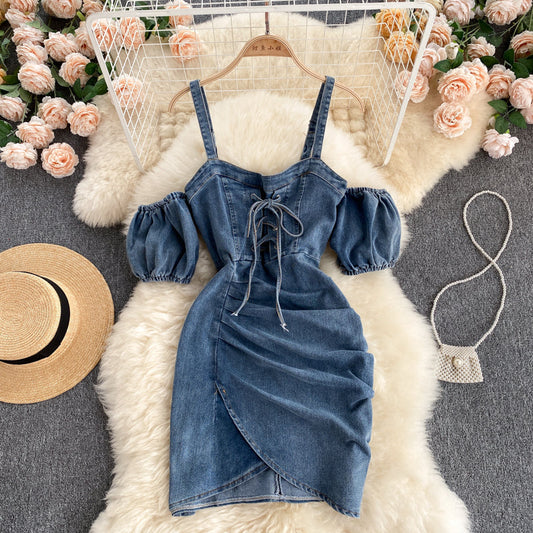 River Off-Shoulder Corset Denim Dress