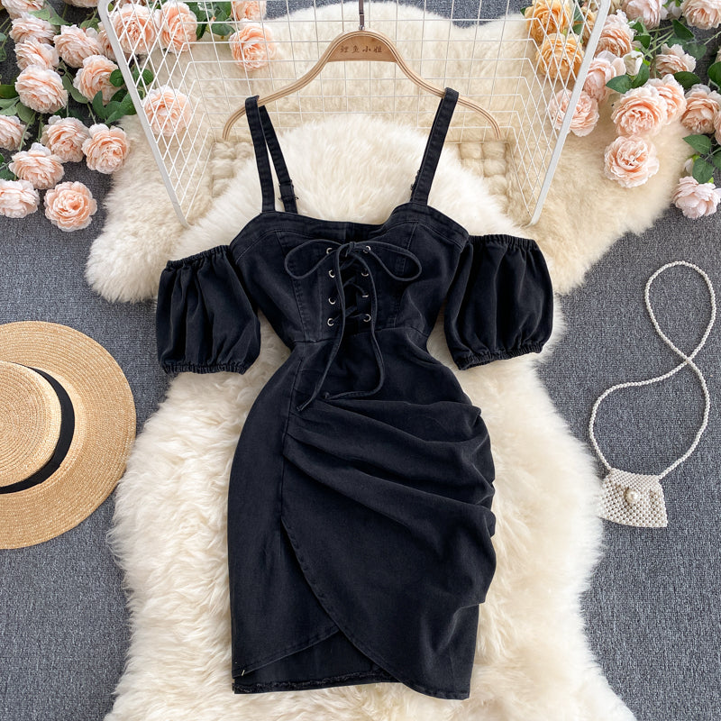 River Off-Shoulder Corset Denim Dress