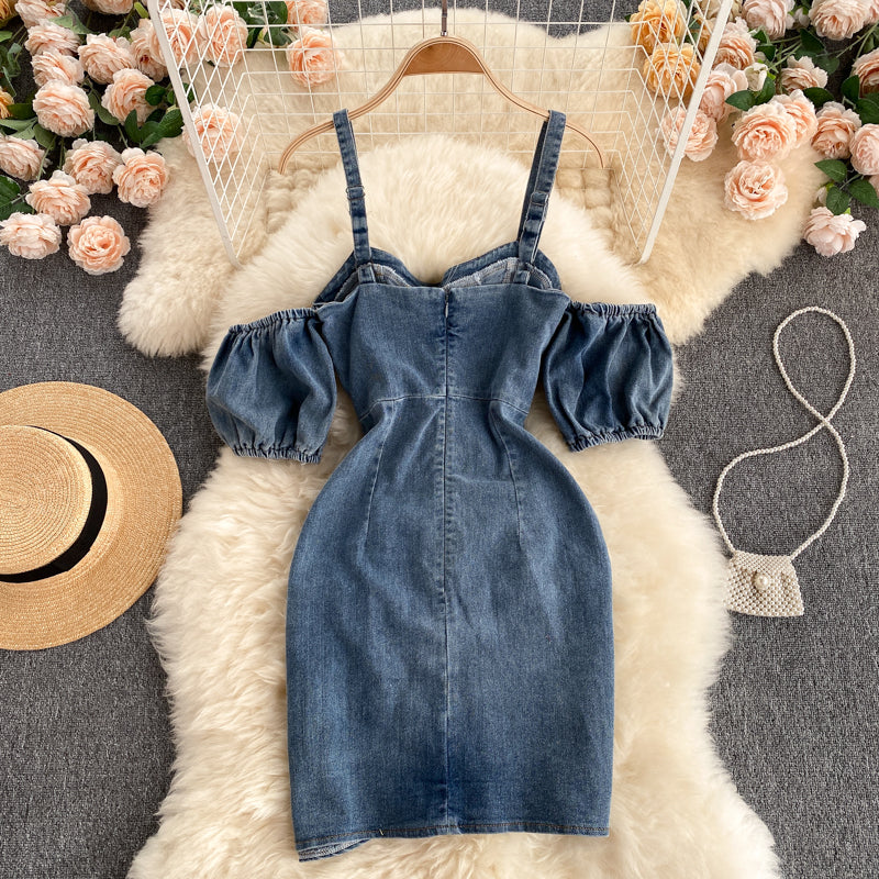 River Off-Shoulder Corset Denim Dress