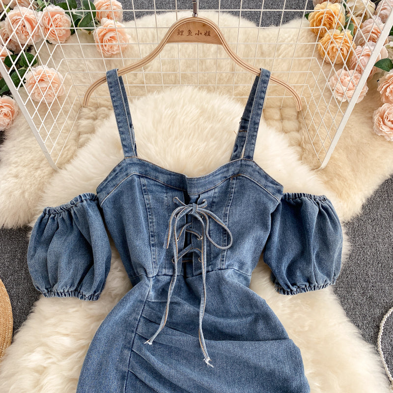 River Off-Shoulder Corset Denim Dress
