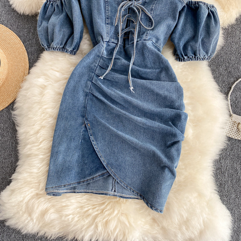 River Off-Shoulder Corset Denim Dress