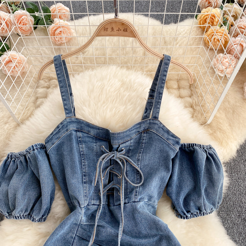 River Off-Shoulder Corset Denim Dress