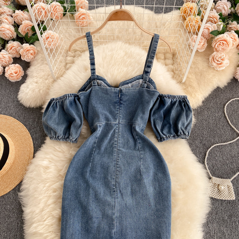River Off-Shoulder Corset Denim Dress