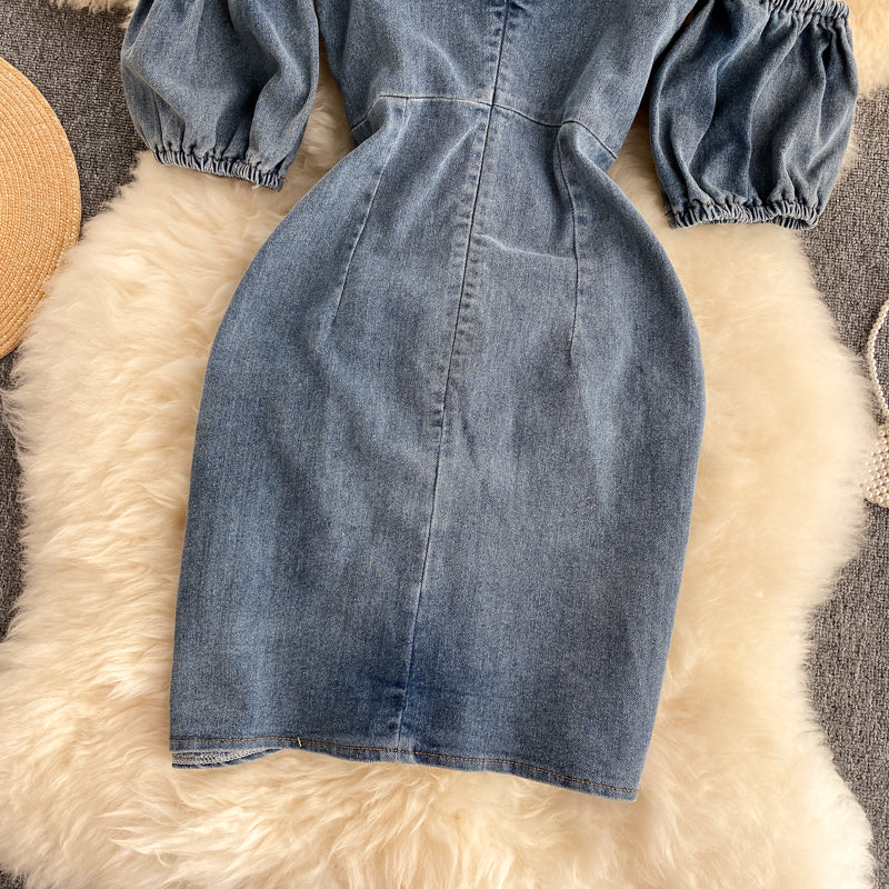 River Off-Shoulder Corset Denim Dress