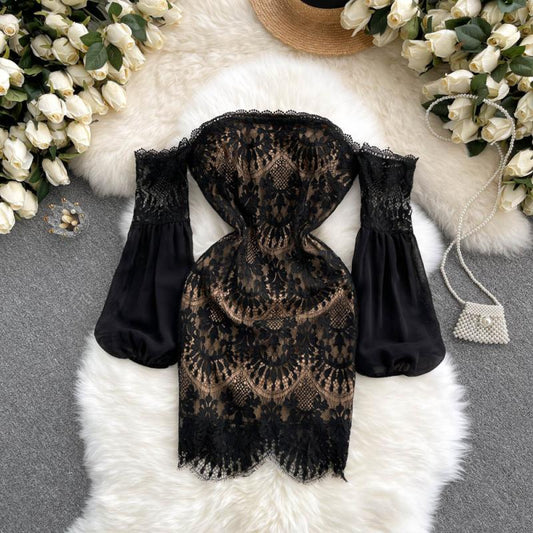 Kamila Off-Shoulder Puff Sleeve Lace Dress