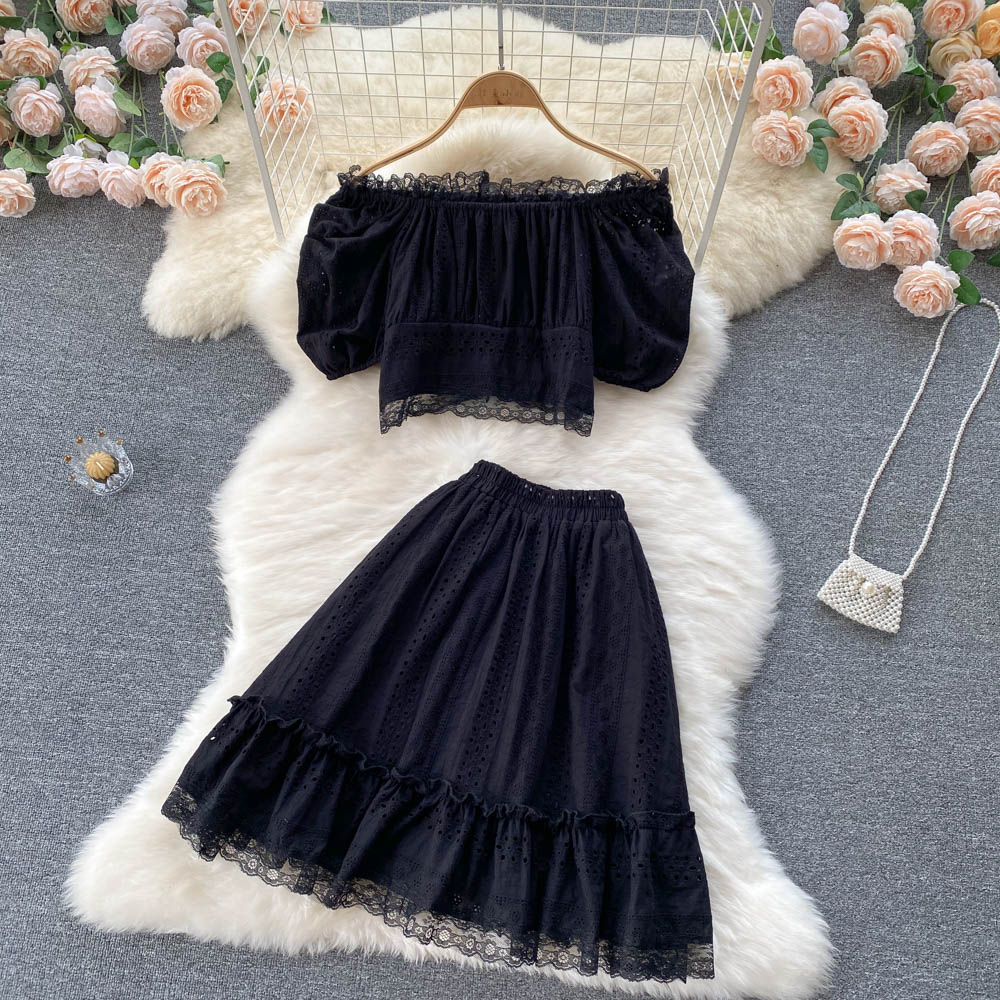 Summer Puff Sleeve Eyelet Two Piece Set