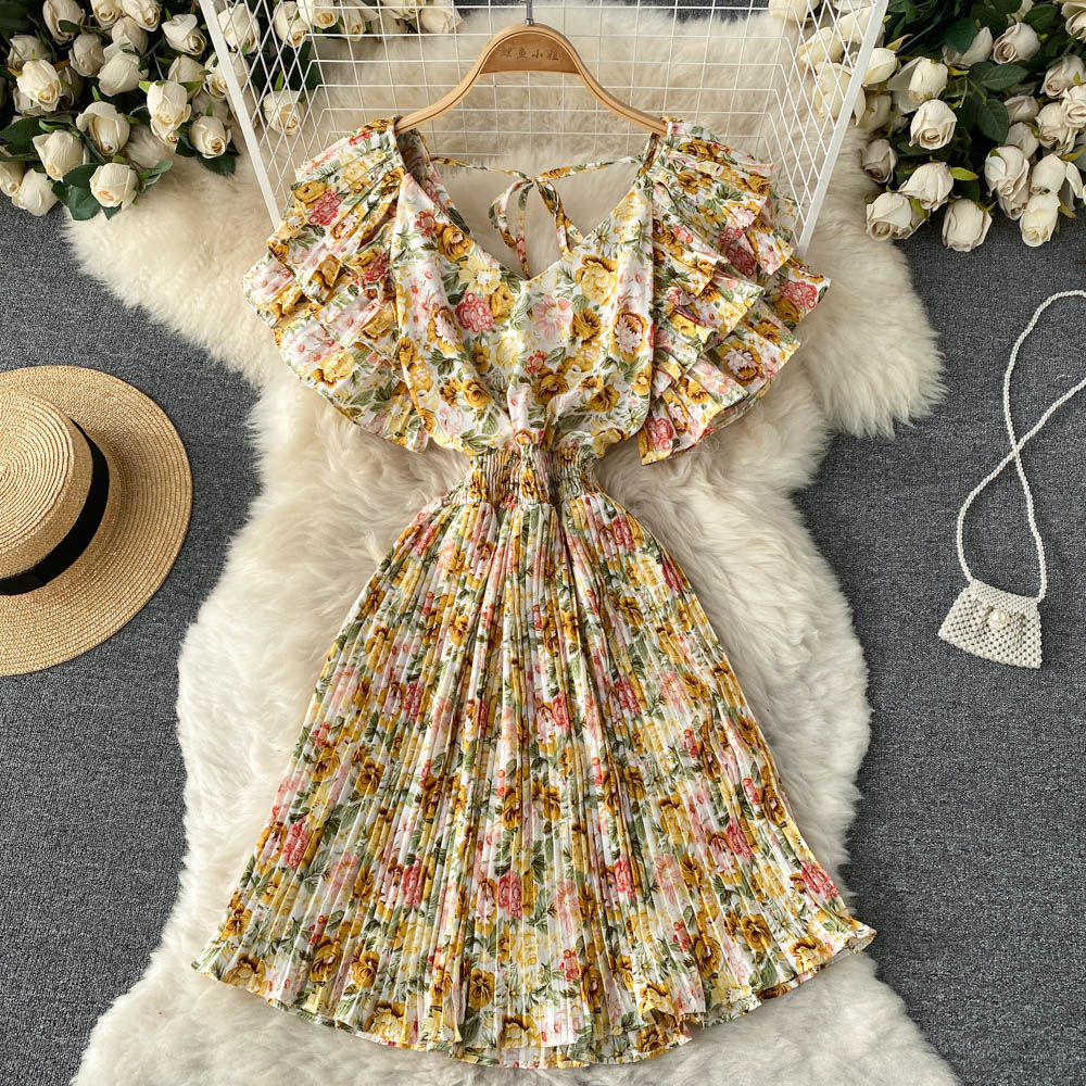 Nia Ruffle Sleeve Pleated Dress