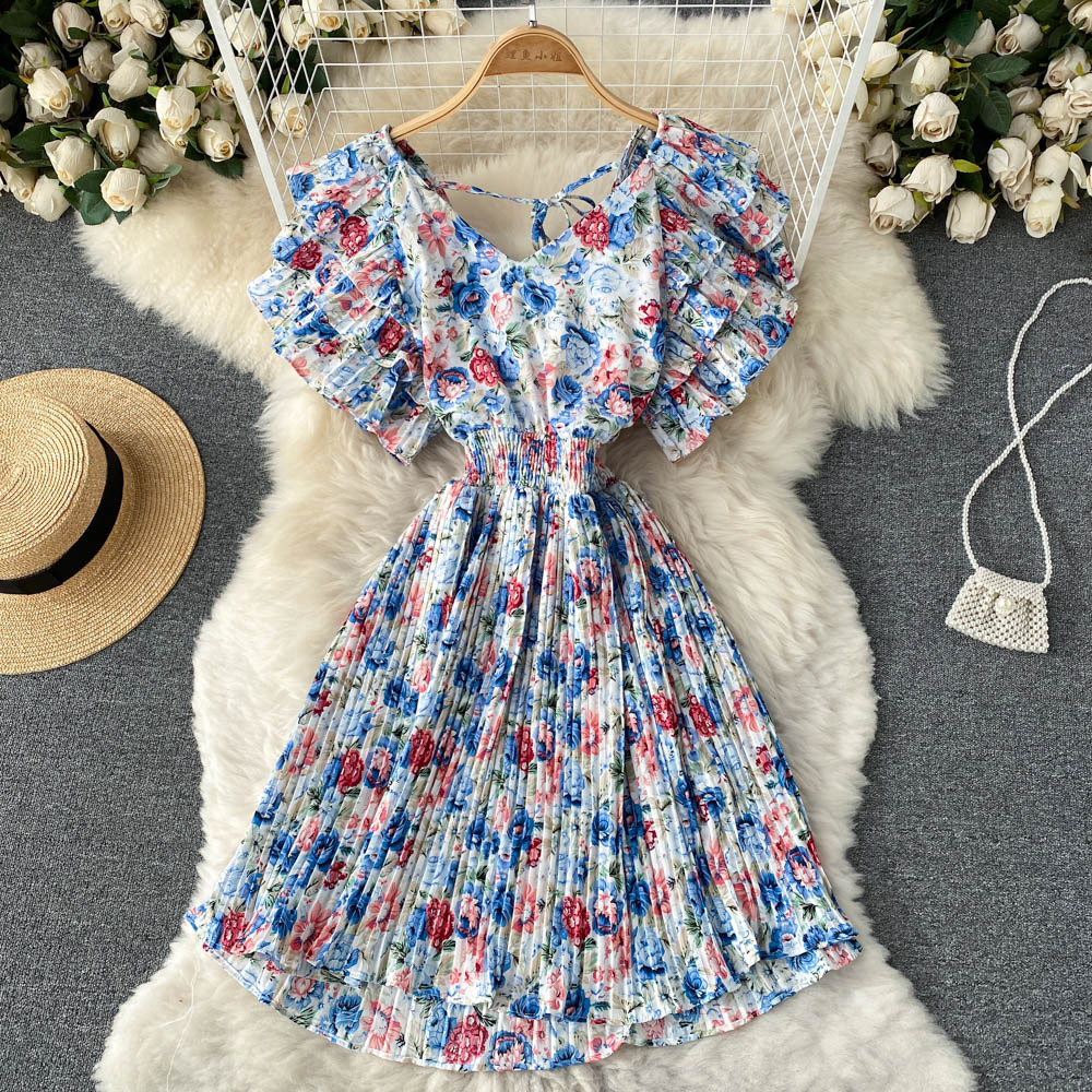 Nia Ruffle Sleeve Pleated Dress