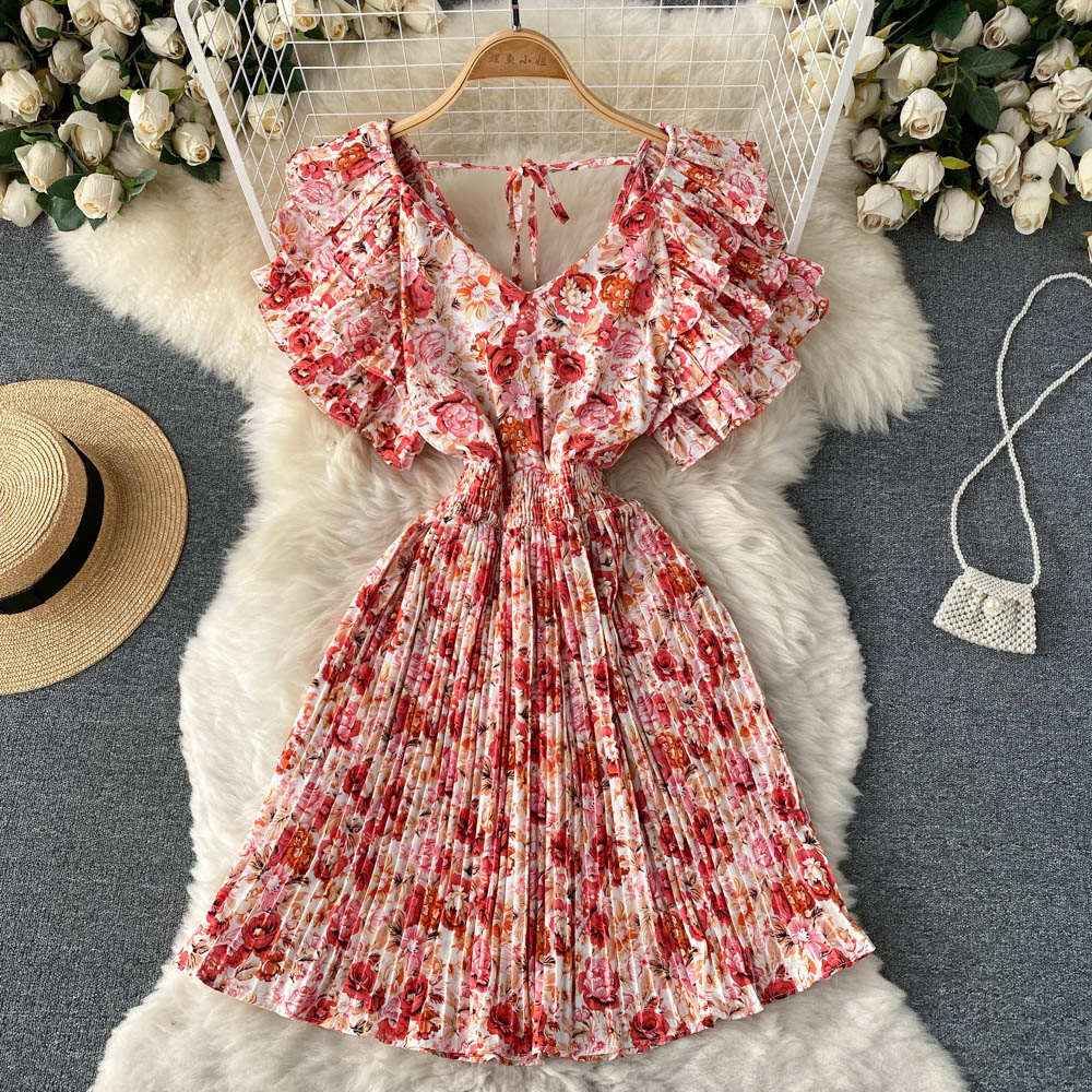 Nia Ruffle Sleeve Pleated Dress