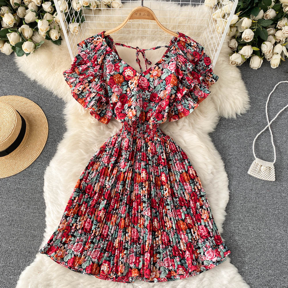 Nia Ruffle Sleeve Pleated Dress