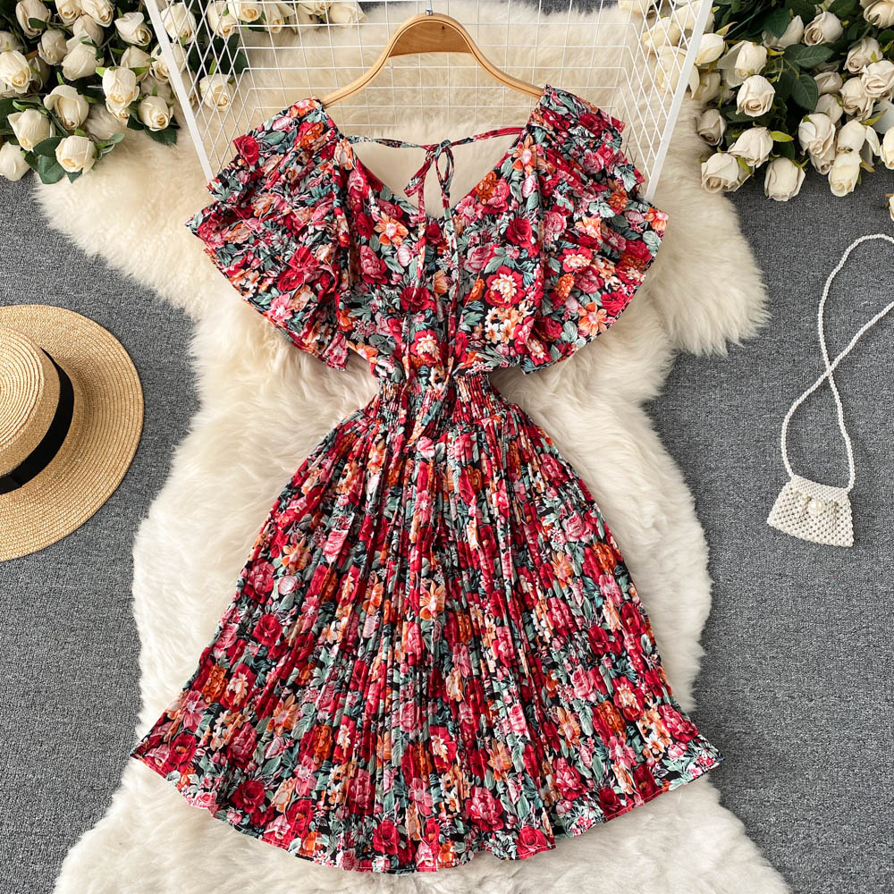 Nia Ruffle Sleeve Pleated Dress